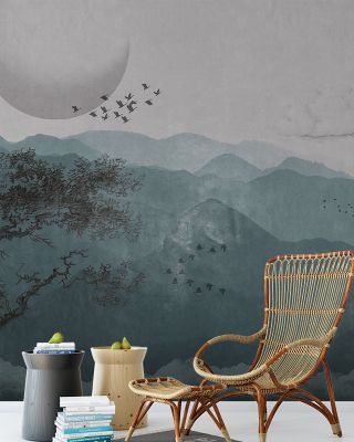 Nature Vintage Wallpaper - Forest Mountain Clouds Birds