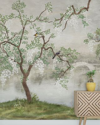 Derous Trees Birds Plants Wallpaper - Lush Tropical Botanical Decor,