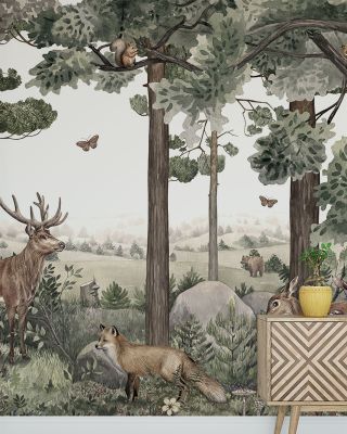 Forest Jive Deer Wallpaper - Large Tree Nature Theme,