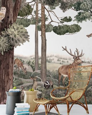 Forest Jive Deer Wallpaper - Large Tree Nature Theme,