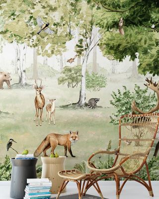 Woodland Wonders Wallpaper - Forest Large Trees, Birds, Animals, Peel and Stick