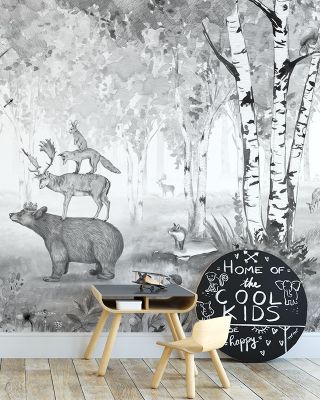 Bear King Wallpaper - Black and White Forest Animals and Trees
