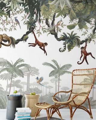 Cheeky Monkeys Wallpaper - Forest Birds, Tigers, Trees, Plants