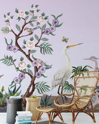 VioletOasis Peacock Wallpaper - Artistic Trees and Birds
