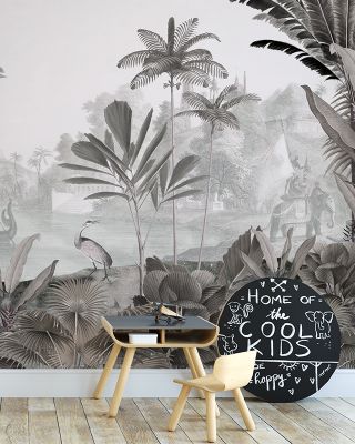 Leopard Landscape Wallpaper Mural - Exotic Forest, Trees, Birds
