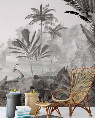 Leopard Landscape Wallpaper Mural - Exotic Forest, Trees, Birds