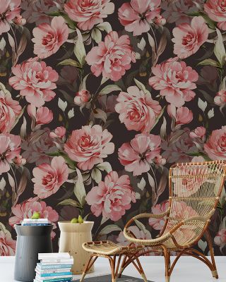 Rosewood Serenade Wallpaper Mural - Elegant Plants and Flowers
