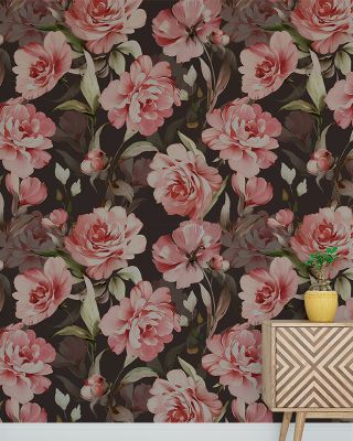 Rosewood Serenade Wallpaper Mural - Elegant Plants and Flowers