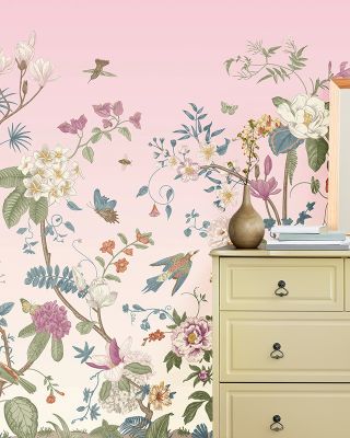 Lily Lane Lavender Wallpaper Mural - Serene Trees, Birds, Plants, and Flowers