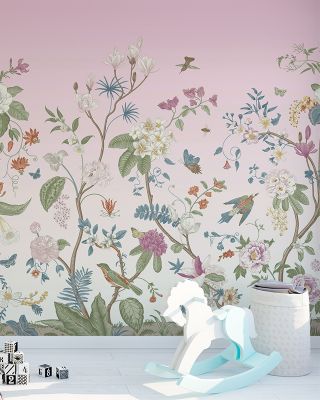 Lily Lane Lavender Wallpaper Mural - Serene Trees, Birds, Plants, and Flowers