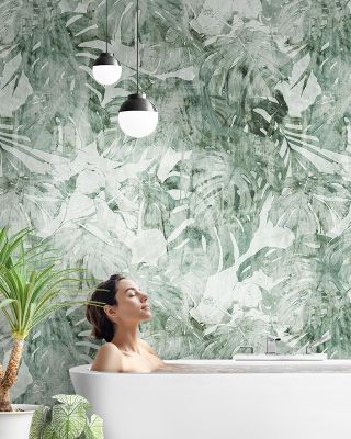 Painted Monsteras Wallpaper Mural - Artistic Trees and Plants,