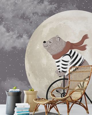 The Bravest Bear Nursery Wallpaper - Moon and Stars