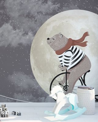 The Bravest Bear Nursery Wallpaper - Moon and Stars