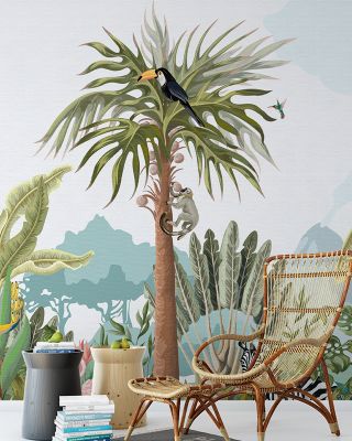Mischievous Jungle Friends Wallpaper - Forest, Mountains, Birds, Zebra, Flamingo