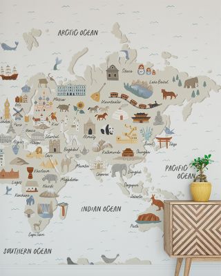 All Around The World Map Wallpaper - Global Cities and Maps
