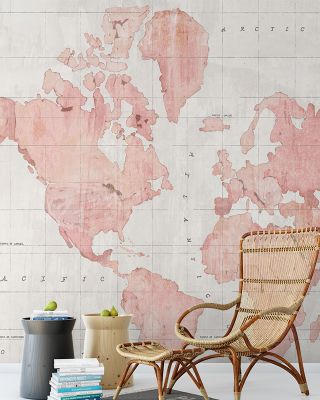 Across the World Wallpaper - She's Going Places Pink, Global Cities and Maps
