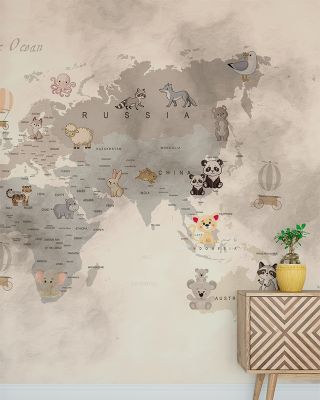 Baby Animals World Map Wallpaper - Cute Wildlife and Global Maps
