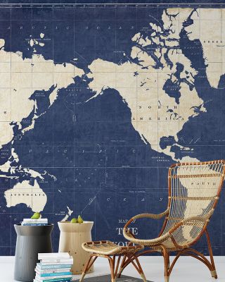 Blueprint World Map Dark Wallpaper - Technical Global Cities Design