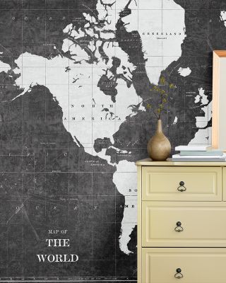 Blueprint World Map Gray Wallpaper - Technical Global Cities Design