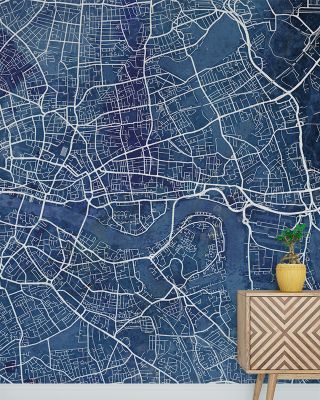 Central London Blue Map Wallpaper - Detailed Global Cities and Maps