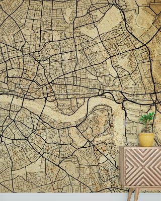 Central London Vintage Map Wallpaper - Detailed Global Cities and Maps