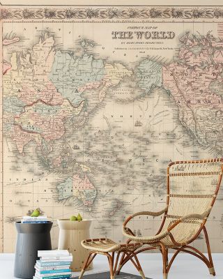 Colton's Vintage World Map Wallpaper - Historical Global Map