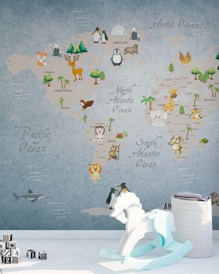 Cute Animals World Map Wallpaper - Child-Friendly Global Map
