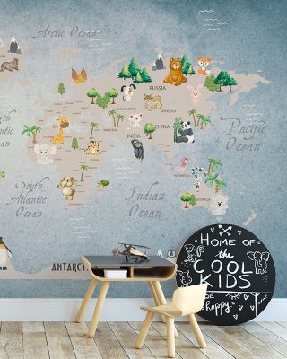 Cute Animals World Map Wallpaper - Child-Friendly Global Map