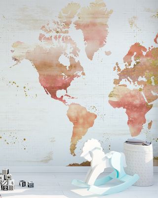 Desert Bloom World Map Wallpaper - Floral Design