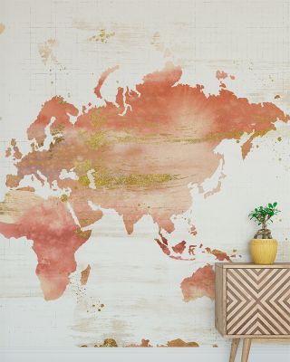 Desert Bloom World Map Wallpaper - Floral Design