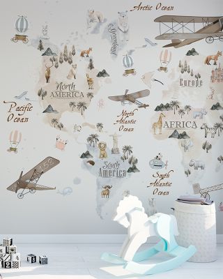 My First World Map Wallpaper - Cute Animals and Global Cities