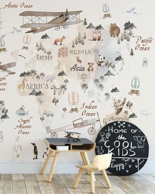 My First World Map Wallpaper - Cute Animals and Global Cities