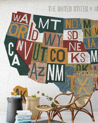 Letterpress USA Map Wallpaper - Vintage American Cities Design
