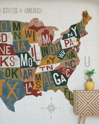 Letterpress USA Map Wallpaper - Vintage American Cities Design