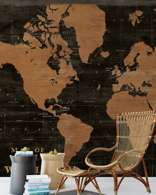 Industrial World Map Wallpaper - Modern Metallic Design
