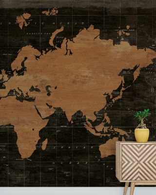 Industrial World Map Wallpaper - Modern Metallic Design