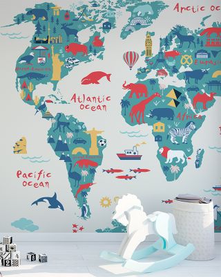 Eurasia Calling World Map Wallpaper - Detailed Eurasian Cities Design