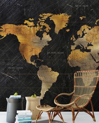 Dramatic World Map Wallpaper - Bold Global Cities Design