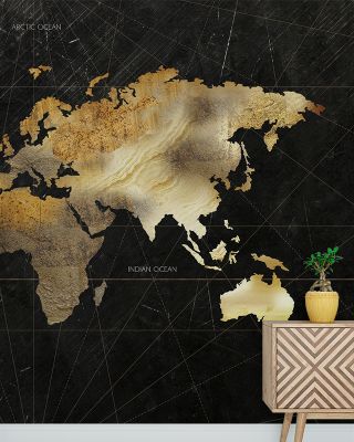 Dramatic World Map Wallpaper - Bold Global Cities Design