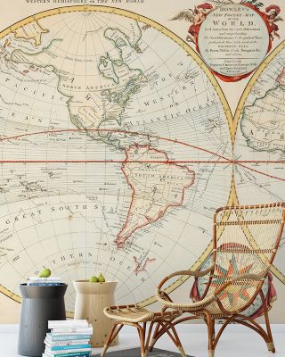 19th Century World Map Wallpaper - Vintage Global Map