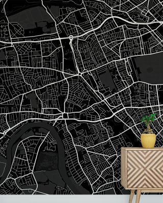 West London Black Map Wallpaper
