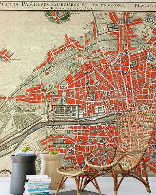 Paris Map 1700s Vintage Wallpaper