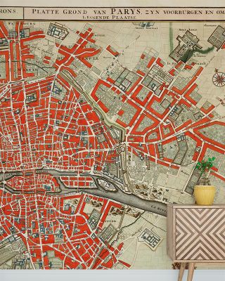 Paris Map 1700s Vintage Wallpaper