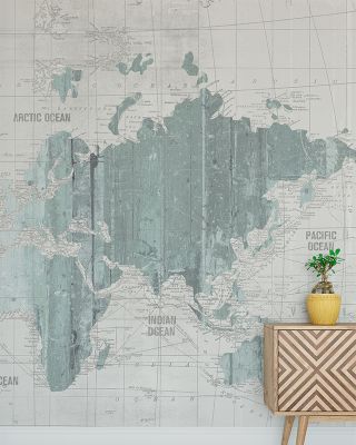 Old World Map Mint Gray Wallpaper