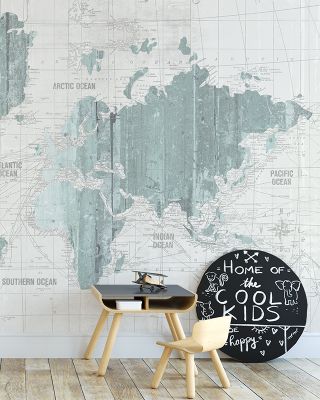 Old World Map Mint Gray Wallpaper