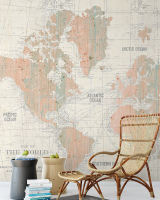 Old World Map Blush and Mint Wallpaper