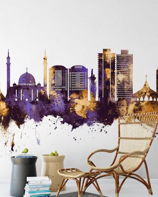 Abuja Nigeria Skyline Purple & Gold Wallpaper