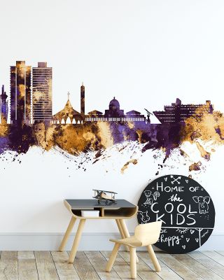 Abuja Nigeria Skyline Purple & Gold Wallpaper