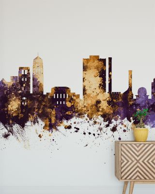 Ann Arbor Michigan Skyline Purple & Gold Wallpaper
