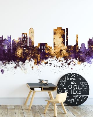 Ann Arbor Michigan Skyline Purple & Gold Wallpaper